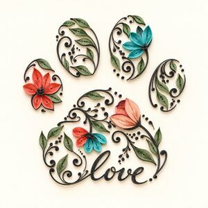 8x8 Framed Colorful Floral Love Quill Style 2D Art Print